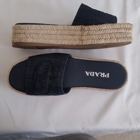 Prada Denim Embroidered Platform Espadrilles Sz 39 / US 8.5-9 - Picture 10 of 12